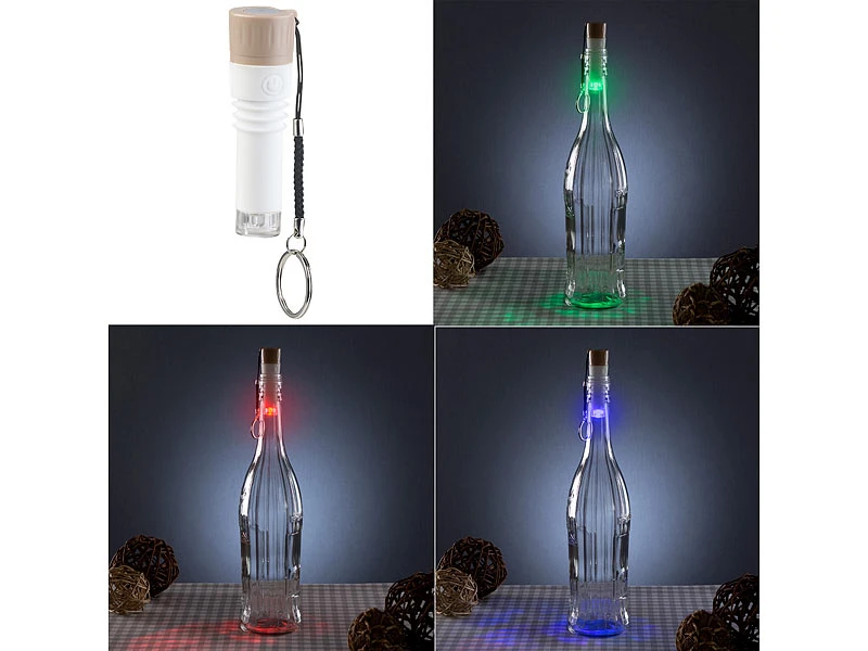 Lunartec Flaschenlicht:3er-Set LED-Weinflaschen-Lichter Mit RGB-Farbwechsel, Per USB Ladbar 8 Lunartec Flaschenlicht:3er-Set LED-Weinflaschen-Lichter Mit RGB-Farbwechsel, Per USB Ladbar – Bild 7