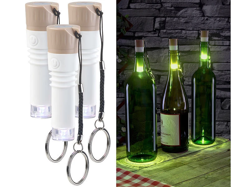Lunartec Weinflaschen Beleuchtung:3er-Set LED-Weinflaschen-Lichter Mit Weißem Licht, Per USB Ladbar 4 Lunartec Weinflaschen Beleuchtung:3er-Set LED-Weinflaschen-Lichter Mit Weißem Licht, Per USB Ladbar – Bild 2