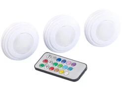 Lunartec LED Spot:3er-Set RGB+W-LED-Unterbauleuchten, Fernbedienung, Timer, Erweiterbar -Lunartec Shop nx6896 16