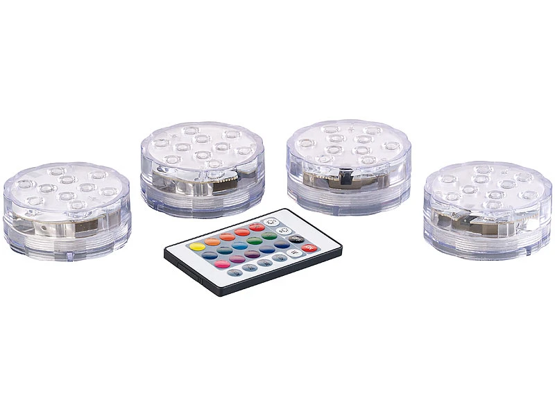 Lunartec Unterwasser LED:4er-Set RGB-LED-Unterwasserleuchten Mit Fernbedienung, IP68 7 Lunartec Unterwasser LED:4er-Set RGB-LED-Unterwasserleuchten Mit Fernbedienung, IP68 – Bild 5