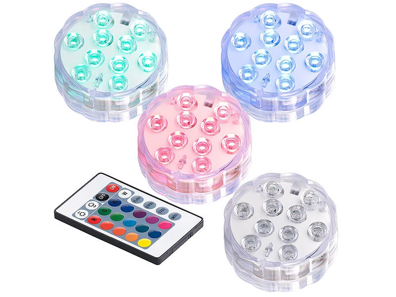 Lunartec Unterwasser LED:4er-Set RGB-LED-Unterwasserleuchten Mit Fernbedienung, IP68 4 Lunartec Unterwasser LED:4er-Set RGB-LED-Unterwasserleuchten Mit Fernbedienung, IP68 – Bild 2