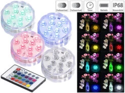 Lunartec Unterwasser LED:4er-Set RGB-LED-Unterwasserleuchten Mit Fernbedienung, IP68
