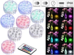 Lunartec Poolbeleuchtung:8er-Set RGB-LED-Unterwasserleuchten Mit Fernbedienung, IP68
