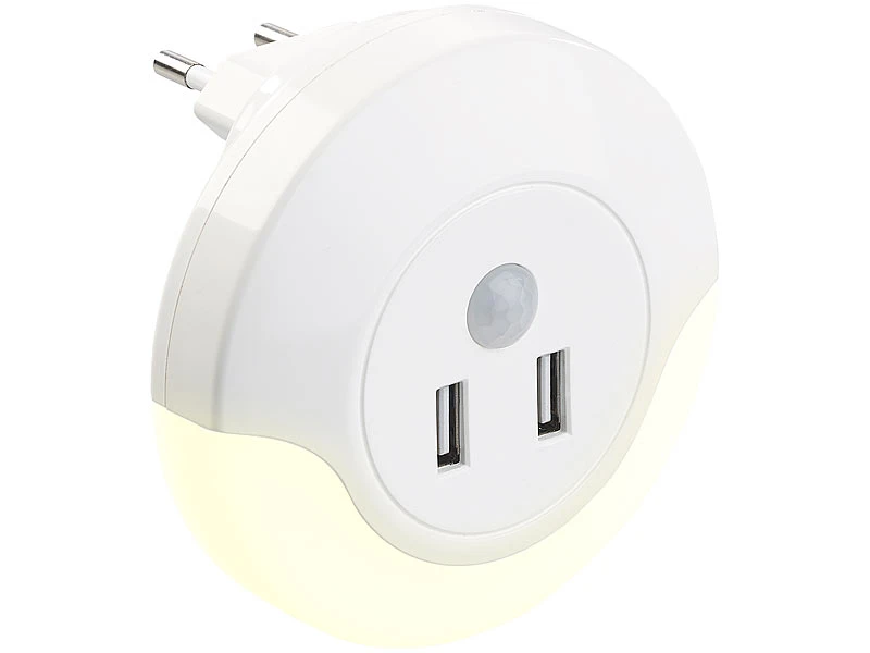 Luminea Automatik-Nachtlichter:2 LED-Steckdosen-Nachtlichter, PIR- Und Lichtsensor, 2x USB (10 Watt) 4 Luminea Automatik-Nachtlichter:2 LED-Steckdosen-Nachtlichter, PIR- Und Lichtsensor, 2x USB (10 Watt) – Bild 2