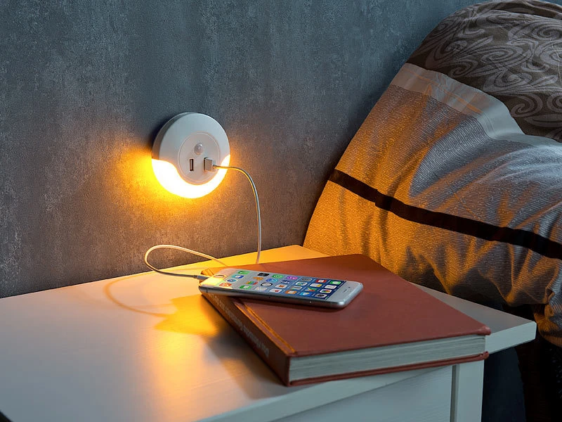 Luminea Automatik-Nachtlichter:2 LED-Steckdosen-Nachtlichter, PIR- Und Lichtsensor, 2x USB (10 Watt) 6 Luminea Automatik-Nachtlichter:2 LED-Steckdosen-Nachtlichter, PIR- Und Lichtsensor, 2x USB (10 Watt) – Bild 4
