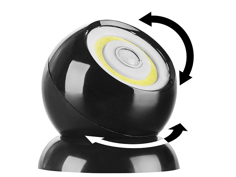 Lunartec Kabellose Lampen:2er-Set Ultrahelle COB-LED-Akku-Leuchten, PIR Sensor, 200 Lm, Schwarz 7 Lunartec Kabellose Lampen:2er-Set Ultrahelle COB-LED-Akku-Leuchten, PIR Sensor, 200 Lm, Schwarz – Bild 5