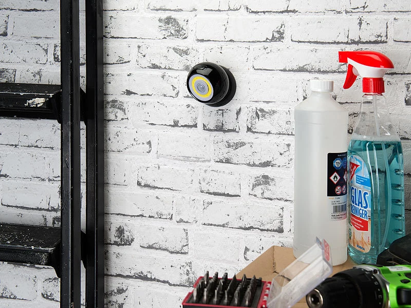Lunartec Kabellose Lampen:2er-Set Ultrahelle COB-LED-Akku-Leuchten, PIR Sensor, 200 Lm, Schwarz 10 Lunartec Kabellose Lampen:2er-Set Ultrahelle COB-LED-Akku-Leuchten, PIR Sensor, 200 Lm, Schwarz – Bild 8