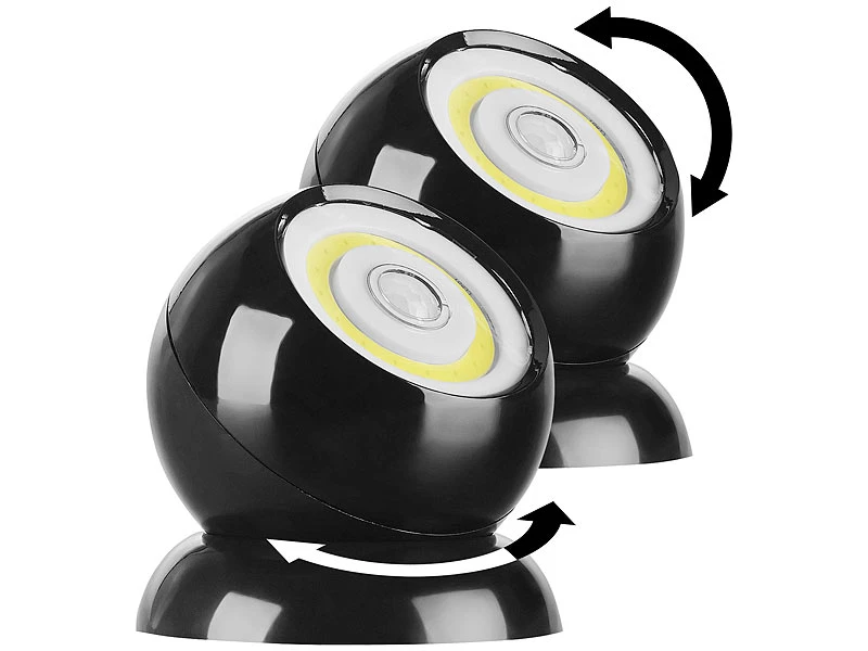 Lunartec Kabellose Lampen:2er-Set Ultrahelle COB-LED-Akku-Leuchten, PIR Sensor, 200 Lm, Schwarz 4 Lunartec Kabellose Lampen:2er-Set Ultrahelle COB-LED-Akku-Leuchten, PIR Sensor, 200 Lm, Schwarz – Bild 2