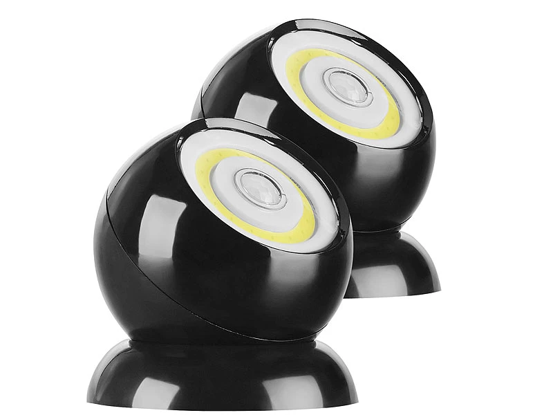 Lunartec Kabellose Lampen:2er-Set Ultrahelle COB-LED-Akku-Leuchten, PIR Sensor, 200 Lm, Schwarz 5 Lunartec Kabellose Lampen:2er-Set Ultrahelle COB-LED-Akku-Leuchten, PIR Sensor, 200 Lm, Schwarz – Bild 3