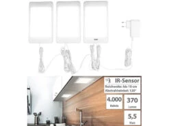 Luminea Unterschrankleuchte:3er-Set LED-Unterbaupanels Mit IR-Sensor, 36 SMD-LEDs, 370 Lm, 5,5 W
