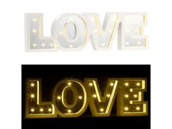Lunartec LED Schrift Beleuchtung:LED-Schriftzug "LOVE" Aus Holz & Spiegeln Mit Timer & Batteriebetrieb