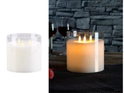 Britesta LED Kerze 3 Flammig:2er-Set LED-Echtwachs-Kerzen Im Windglas Mit 3 Beweglichen Flammen -Lunartec Shop nx8135 6