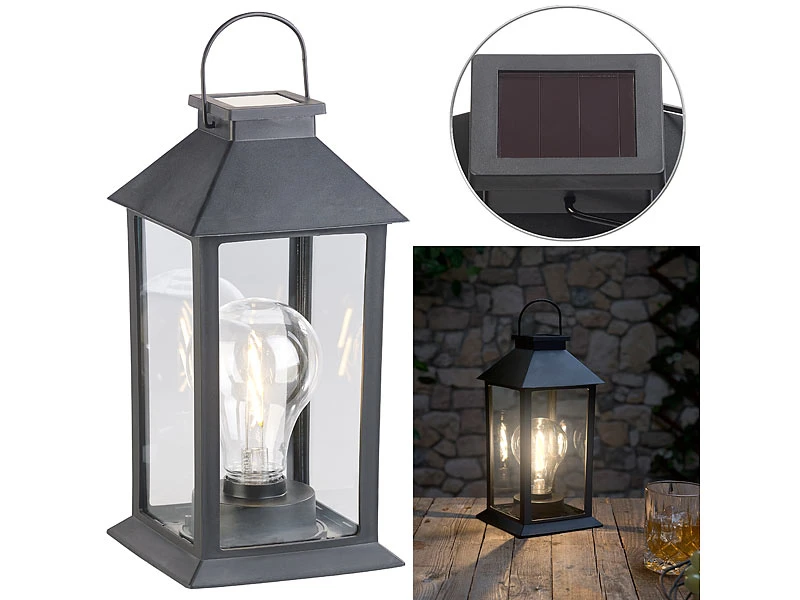 Lunartec Solar Laterne Outdoor:Solar-Laterne Mit LED-Glühbirne, Dämmerungs-Sensor & Akku, 5 Lm, IP44 4 Lunartec Solar Laterne Outdoor:Solar-Laterne Mit LED-Glühbirne, Dämmerungs-Sensor & Akku, 5 Lm, IP44 – Bild 2