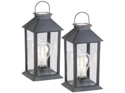 Lunartec LED Tischlampen:2er-Set Solar-Laterne Mit LED-Glühbirne, Dämmerungs-Sensor, Akku, 5 Lm -Lunartec Shop nx8341 2