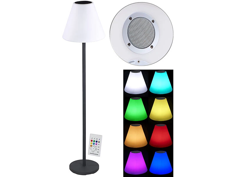 Lunartec Stehlampe Mit Musik:Solar-LED-Stehleuchte, Lautsprecher, Bluetooth, 7 Farben, 50 Lm, 2,4 W 4 Lunartec Stehlampe Mit Musik:Solar-LED-Stehleuchte, Lautsprecher, Bluetooth, 7 Farben, 50 Lm, 2,4 W – Bild 2