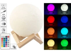 Lunartec Mondleuchte:Deko-Mond-Leuchte Mit LED, Touch-/Fernbedienung, Akku, 16 Farben,Ø15cm