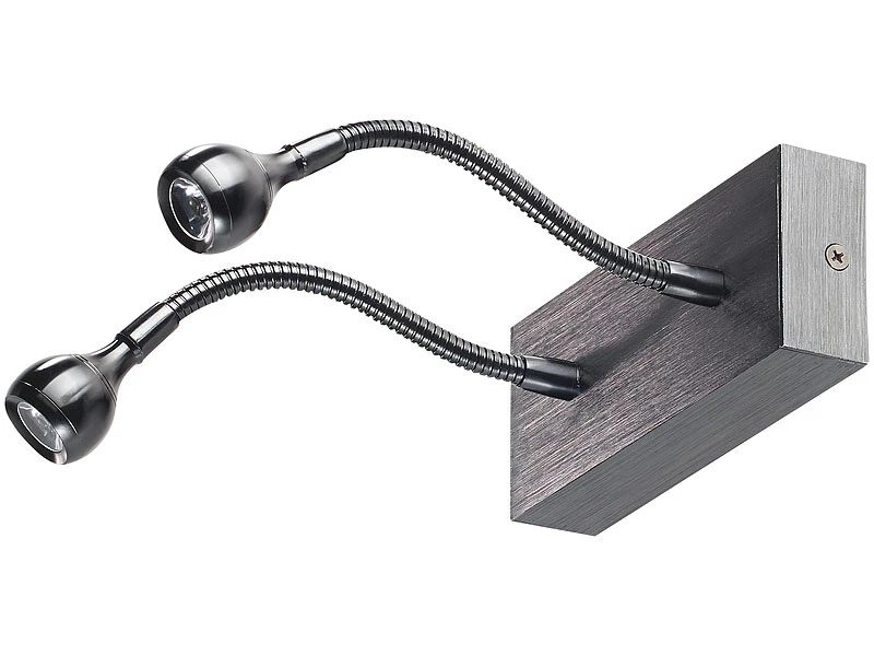Lunartec Bettleuchte Schwanenhals:LED-Bett- Und Lese-Doppel-Leuchte Mit Schwanenhals, Wandmontage, 2 W 4 Lunartec Bettleuchte Schwanenhals:LED-Bett- Und Lese-Doppel-Leuchte Mit Schwanenhals, Wandmontage, 2 W – Bild 2