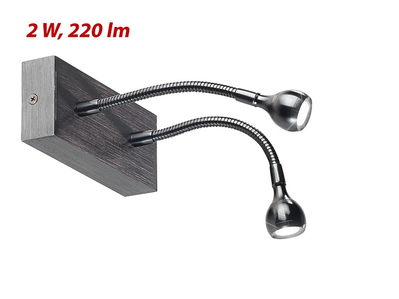 Lunartec Bettleuchte Schwanenhals:LED-Bett- Und Lese-Doppel-Leuchte Mit Schwanenhals, Wandmontage, 2 W 3 Lunartec Bettleuchte Schwanenhals:LED-Bett- Und Lese-Doppel-Leuchte Mit Schwanenhals, Wandmontage, 2 W