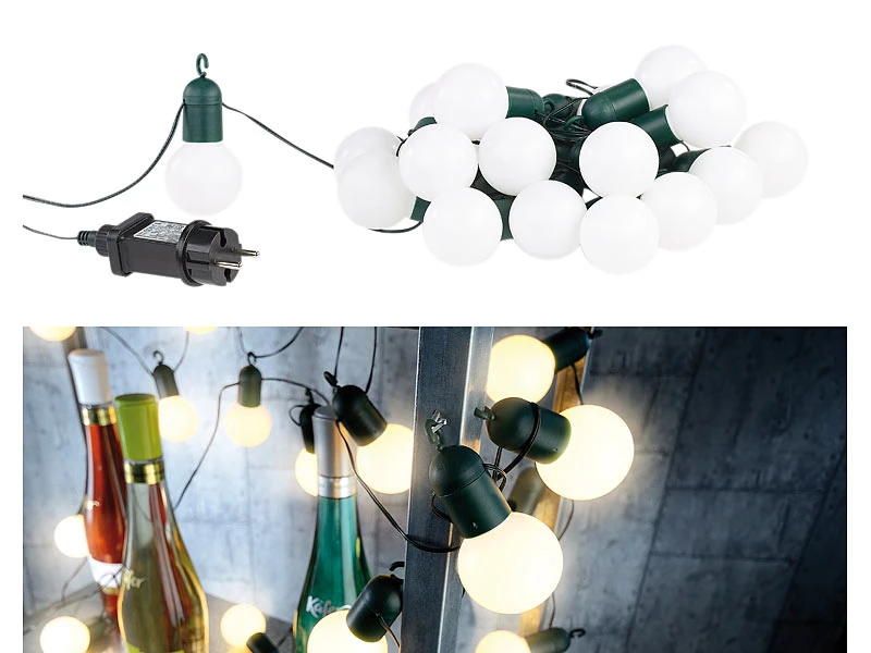 Lunartec Lichterkette Glühbirne:LED-Lichterkette Mit 20 Lämpchen, 1,2 Watt, Warmweiß, 475 Cm, IP44 4 Lunartec Lichterkette Glühbirne:LED-Lichterkette Mit 20 Lämpchen, 1,2 Watt, Warmweiß, 475 Cm, IP44 – Bild 2