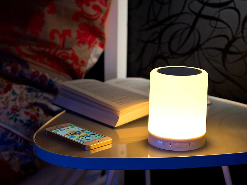 Lunartec Bluetooth Tischlampe:2in1-Lautsprecher, Bluetooth, Akku, LED-Tischleuchte 6 Watt, 160 Lumen 10 Lunartec Bluetooth Tischlampe:2in1-Lautsprecher, Bluetooth, Akku, LED-Tischleuchte 6 Watt, 160 Lumen – Bild 8