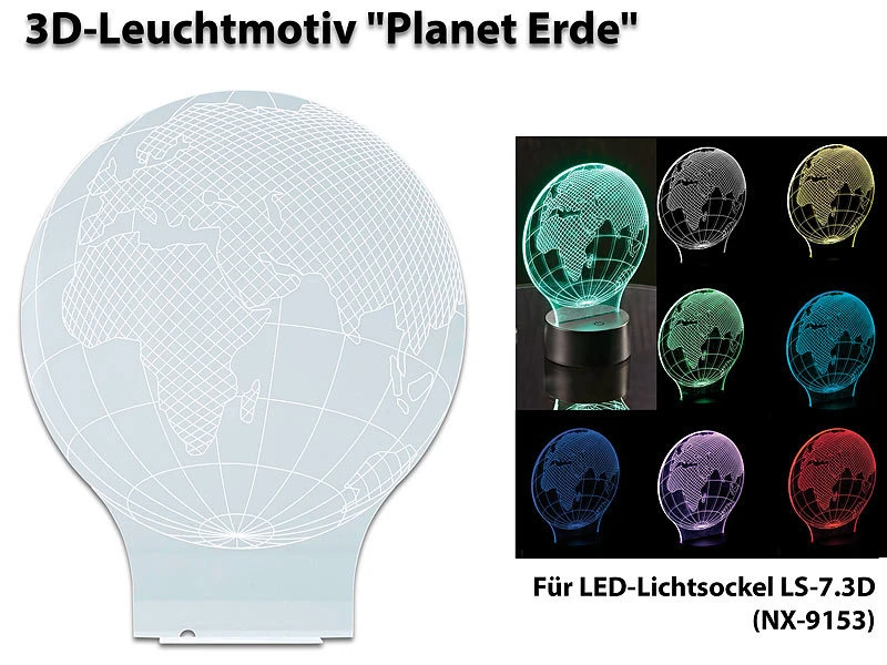Lunartec 3D Lampe:3D-Leuchtmotiv "Planet Erde" Für Deko-LED-Lichtsockel LS-7.3D 3 Lunartec 3D Lampe:3D-Leuchtmotiv "Planet Erde" Für Deko-LED-Lichtsockel LS-7.3D