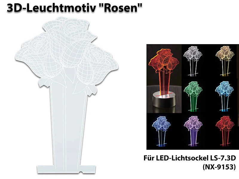 Lunartec 3D Lichter:3D-Hologramm-Lampe Mit Leuchtmotiv "Rosen", 7-farbig 7 Lunartec 3D Lichter:3D-Hologramm-Lampe Mit Leuchtmotiv "Rosen", 7-farbig – Bild 5