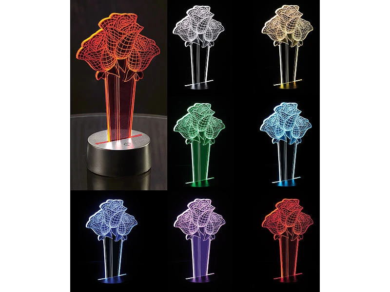 Lunartec 3D Lichter:3D-Hologramm-Lampe Mit Leuchtmotiv "Rosen", 7-farbig 9 Lunartec 3D Lichter:3D-Hologramm-Lampe Mit Leuchtmotiv "Rosen", 7-farbig – Bild 7
