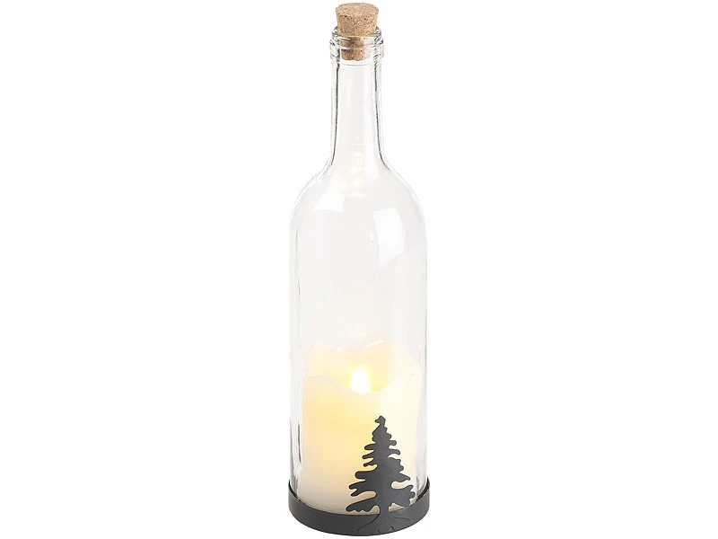 Lunartec LED Flaschen:Deko-Glasflasche Mit LED-Kerze, Bewegliche Flamme, Timer, Tannen-Motiv 8 Lunartec LED Flaschen:Deko-Glasflasche Mit LED-Kerze, Bewegliche Flamme, Timer, Tannen-Motiv – Bild 6