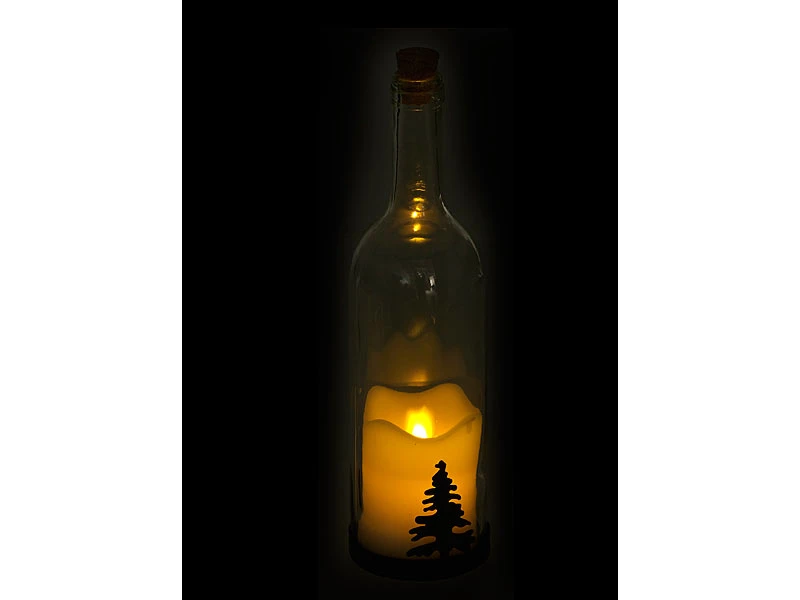 Lunartec LED Flaschen:Deko-Glasflasche Mit LED-Kerze, Bewegliche Flamme, Timer, Tannen-Motiv 7 Lunartec LED Flaschen:Deko-Glasflasche Mit LED-Kerze, Bewegliche Flamme, Timer, Tannen-Motiv – Bild 5