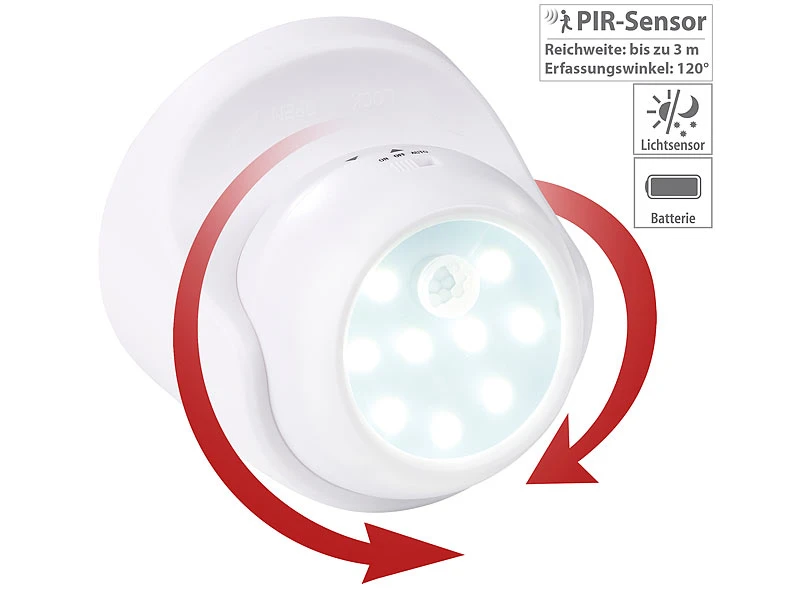 Luminea Runde Taschenlampe:Kabelloser LED-Strahler, Bewegungssensor, Versandrückläufer 4 Luminea Runde Taschenlampe:Kabelloser LED-Strahler, Bewegungssensor, Versandrückläufer – Bild 2