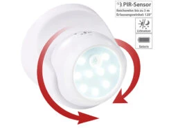 Luminea LED Spots Ohne Kabel:Kabelloser LED-Strahler, Bewegungssensor, 360° Drehbar, 100 Lm, Weiß