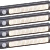 Luminea LED Leisten Zum Kleben:4er-Set Batterie-LED-Schrankleuchten, PIR- & Lichtsensor, 0,6W, 3000 K -Lunartec Shop nx9390 0