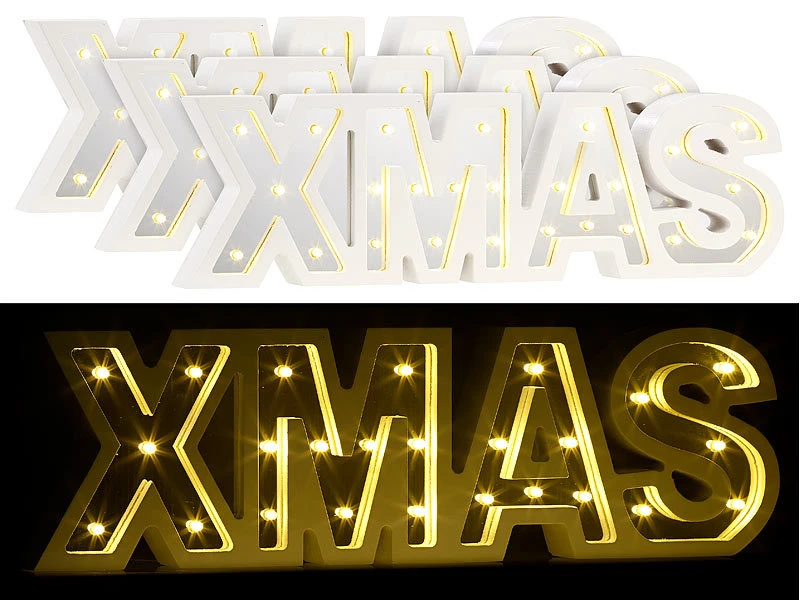 Lunartec LED-Deko Modern:LED-Schriftzug "XMAS" Aus Holz & Spiegeln Mit Timer, 3er-Set 3 Lunartec LED-Deko Modern:LED-Schriftzug "XMAS" Aus Holz & Spiegeln Mit Timer, 3er-Set