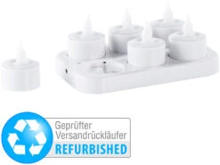 Lunartec Teelichter-Set:6 LED-Akku-Teelichte Mit Dekogläsern (Versandrückläufer)