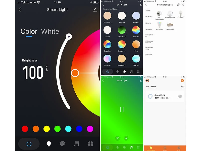 Luminea Home Control Beleuchtung Glasboden:2er-Set WLAN-LED-Glasbodenbeleuchtungen, 4 Klammern, 12 RGBW-LEDs, App 13 Luminea Home Control Beleuchtung Glasboden:2er-Set WLAN-LED-Glasbodenbeleuchtungen, 4 Klammern, 12 RGBW-LEDs, App – Bild 11