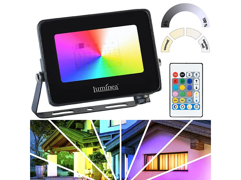 Luminea LED Strahler Bunt:2er-Set Wetterfeste Outdoor-Fluter, RGB-CCT-LEDs, 15 W, 1.250 Lm, IP65 14 Luminea LED Strahler Bunt:2er-Set Wetterfeste Outdoor-Fluter, RGB-CCT-LEDs, 15 W, 1.250 Lm, IP65 – Bild 12