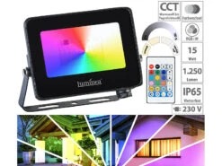 Luminea LED Strahler Bunt:2er-Set Wetterfeste Outdoor-Fluter, RGB-CCT-LEDs, 15 W, 1.250 Lm, IP65 25 Luminea LED Strahler Bunt:2er-Set Wetterfeste Outdoor-Fluter, RGB-CCT-LEDs, 15 W, 1.250 Lm, IP65 -Lunartec Shop zx1221 9 1