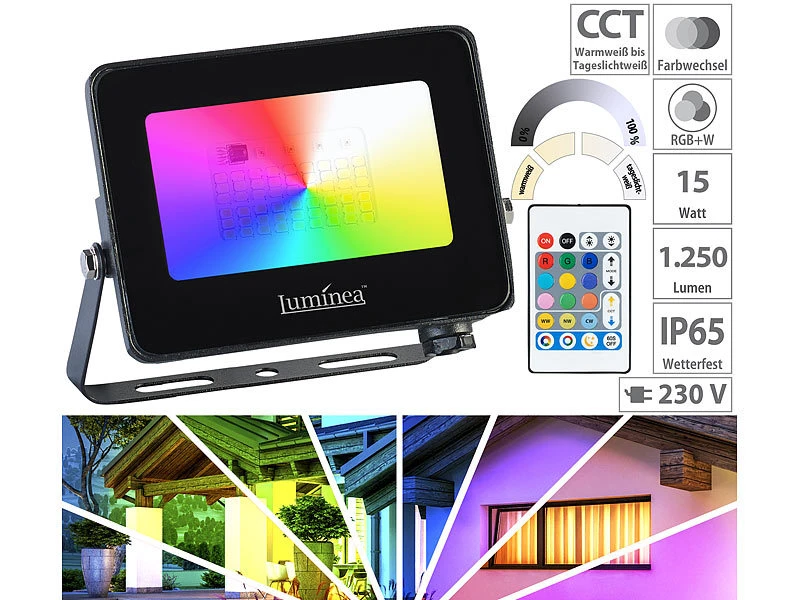 Luminea LED Strahler Bunt:2er-Set Wetterfeste Outdoor-Fluter, RGB-CCT-LEDs, 15 W, 1.250 Lm, IP65 13 Luminea LED Strahler Bunt:2er-Set Wetterfeste Outdoor-Fluter, RGB-CCT-LEDs, 15 W, 1.250 Lm, IP65 – Bild 11