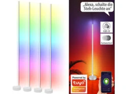 Luminea Home Control Eck Stehlampe:4er-Set WLAN-Steh-/Eck-Leuchten Mit RGB-CCT-IC-LEDs, 12W, Dimmbar, App