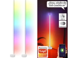 Luminea Home Control LED Stehleuchte:2er-Set WLAN-Steh-/Eck-Leuchten Mit RGB-CCT-IC-LEDs, 12 W, App, Weiß