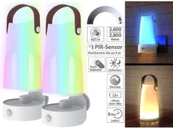 Lunartec 2er-Set 2in1-Steckdosen-Nachtlichte Mit PIR-Sensor & Akku-Tischleuchte