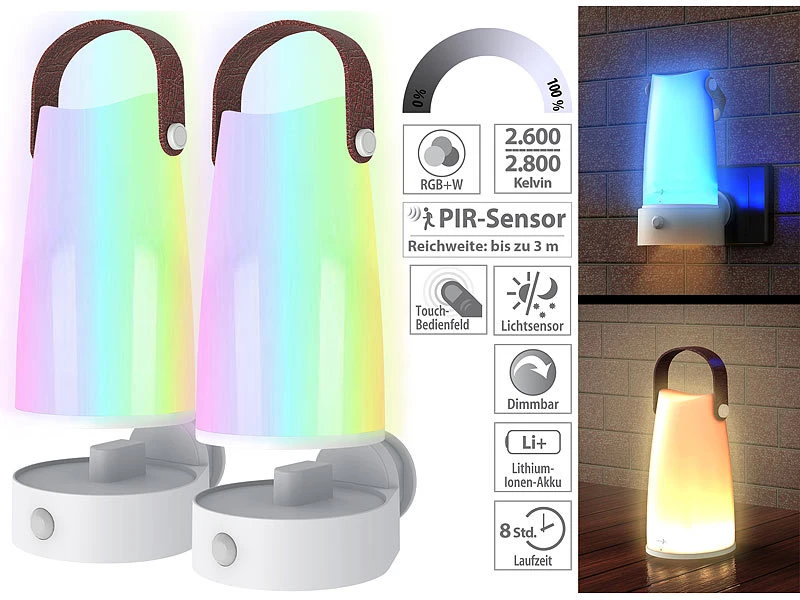 Lunartec 2er-Set 2in1-Steckdosen-Nachtlichte Mit PIR-Sensor & Akku-Tischleuchte 3 Lunartec 2er-Set 2in1-Steckdosen-Nachtlichte Mit PIR-Sensor & Akku-Tischleuchte
