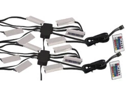 Alternative view of Lunartec LED Leiste:2er-Set LED-Glasbodenbeleuchtungen: 12 Klammern Mit 36 RGB-LEDs