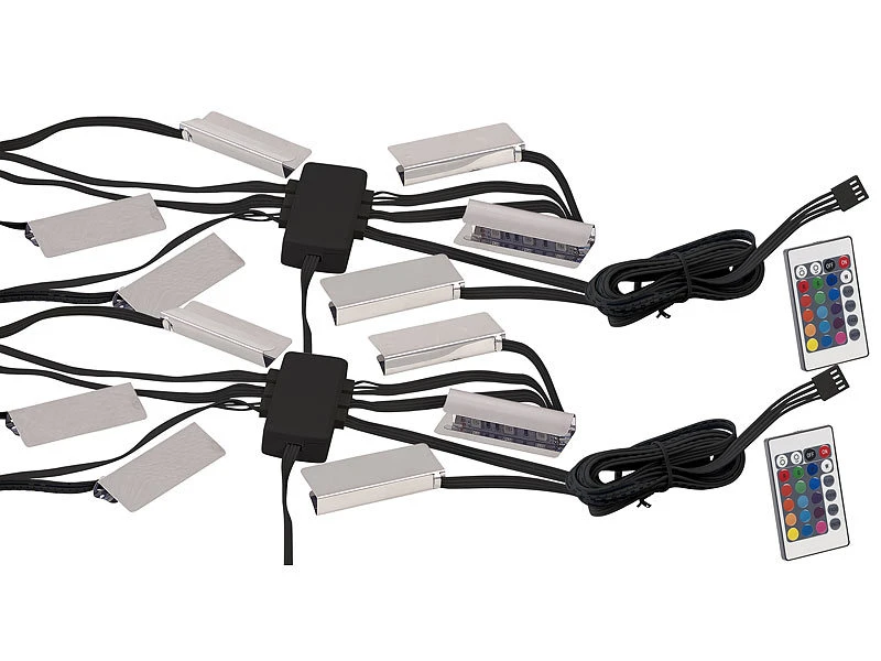 Lunartec LED Leiste:2er-Set LED-Glasbodenbeleuchtungen: 12 Klammern Mit 36 RGB-LEDs 4 Lunartec LED Leiste:2er-Set LED-Glasbodenbeleuchtungen: 12 Klammern Mit 36 RGB-LEDs – Bild 2