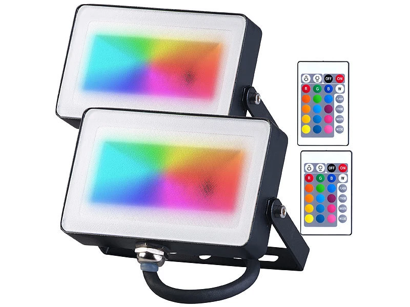 Luminea RGB LED Fluter:2er-Set Wetterfeste RGBW-LED-Fluter Mit Fernbedienung, 10 W, 750 Lm 5 Luminea RGB LED Fluter:2er-Set Wetterfeste RGBW-LED-Fluter Mit Fernbedienung, 10 W, 750 Lm – Bild 3