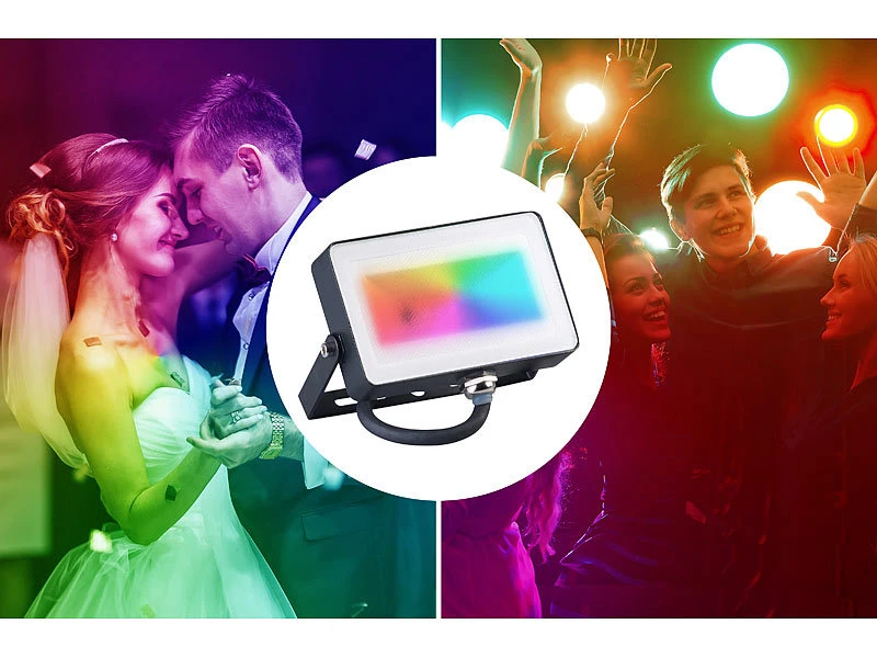 Luminea RGB LED Fluter:2er-Set Wetterfeste RGBW-LED-Fluter Mit Fernbedienung, 10 W, 750 Lm 7 Luminea RGB LED Fluter:2er-Set Wetterfeste RGBW-LED-Fluter Mit Fernbedienung, 10 W, 750 Lm – Bild 5