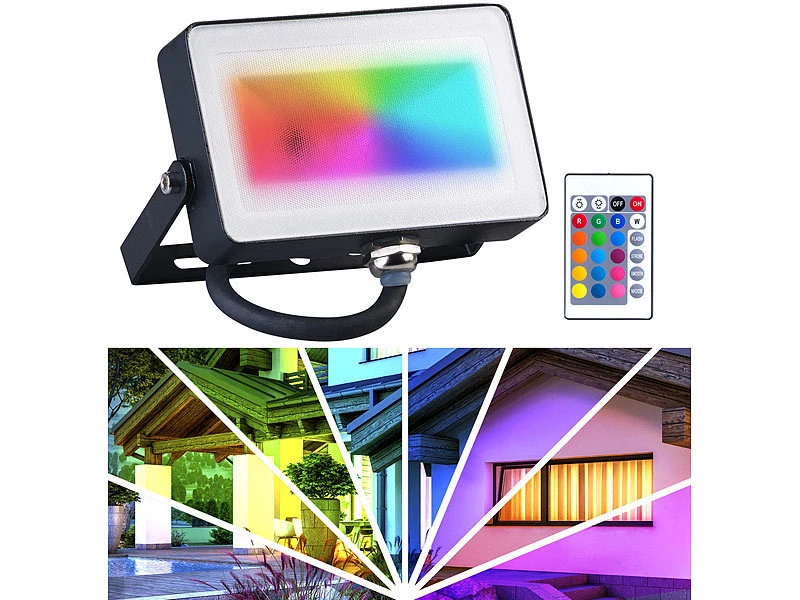 Luminea RGB LED Fluter:2er-Set Wetterfeste RGBW-LED-Fluter Mit Fernbedienung, 10 W, 750 Lm 18 Luminea RGB LED Fluter:2er-Set Wetterfeste RGBW-LED-Fluter Mit Fernbedienung, 10 W, 750 Lm – Bild 16