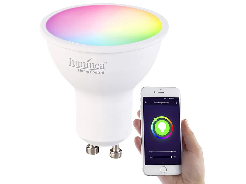 Luminea GU10 RGB:3er-Set Alu-Einbaustrahler-Rahmen Mit WLAN-LED-Spots, 350 Lm, App 9 Luminea GU10 RGB:3er-Set Alu-Einbaustrahler-Rahmen Mit WLAN-LED-Spots, 350 Lm, App – Bild 7