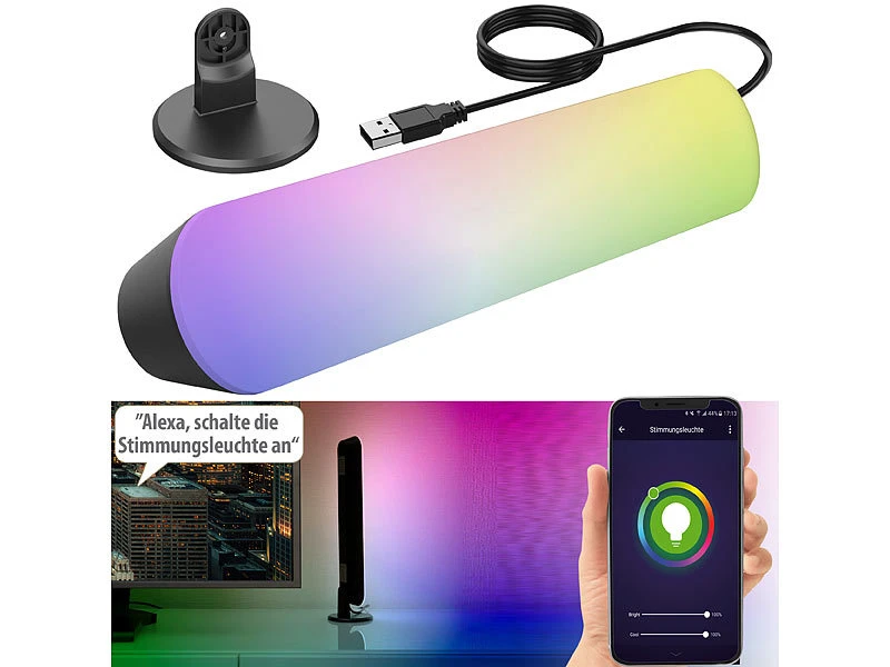 Luminea Home Control LED Farbwechsler:4er-Set WLAN-USB-Stimmungsleuchte Mit RGB+CCT-LEDs, App, 80 Lm, 3,5 W 11 Luminea Home Control LED Farbwechsler:4er-Set WLAN-USB-Stimmungsleuchte Mit RGB+CCT-LEDs, App, 80 Lm, 3,5 W – Bild 9