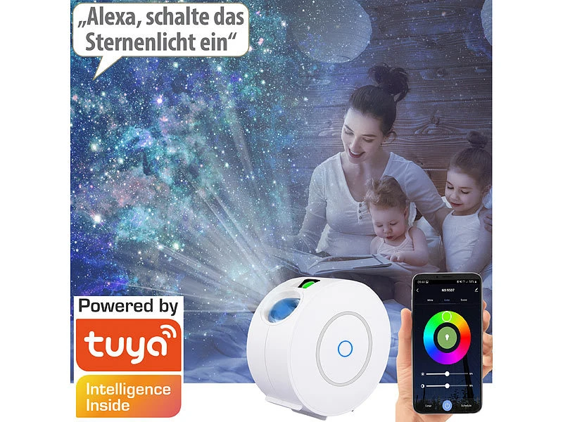 Lunartec Sternhimmelprojektor:Laser-3D-Sternenhimmel-Projektor, RGB-LEDs, Sprach-/Zeitsteuerung, App 4 Lunartec Sternhimmelprojektor:Laser-3D-Sternenhimmel-Projektor, RGB-LEDs, Sprach-/Zeitsteuerung, App – Bild 2